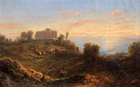 Thomas Armstrong (1835-1911) Figure in a landscape, 9.75 x 15.5in.